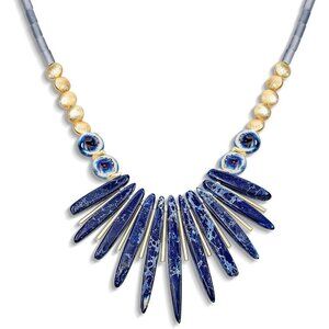 🆕 Women Blue Western Collar Choker Necklace Faceted Beads Stone Bib Fan Jewelry